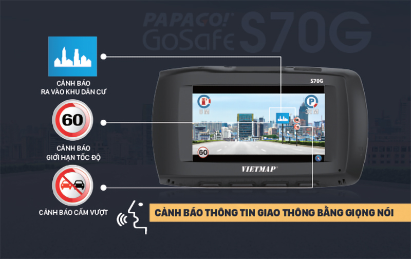 Camera sau Papago S1 tích hợp với camera Vietmap Papago S70G ưu đãi
