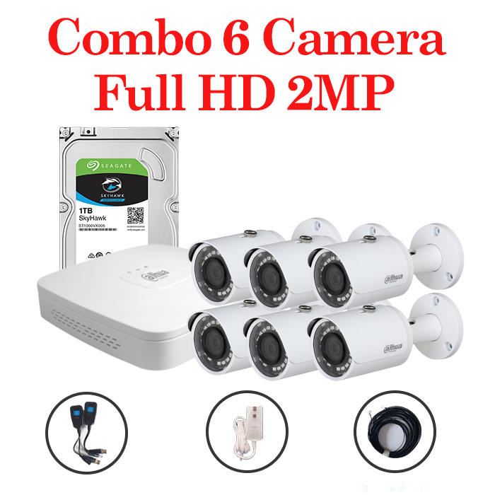 Trọn bộ 6 Camera HAC-HFW1200SP-S4 + 1 Đầu ghi hình 8 kênh Dahua độ phân giải 2 Megapixel
