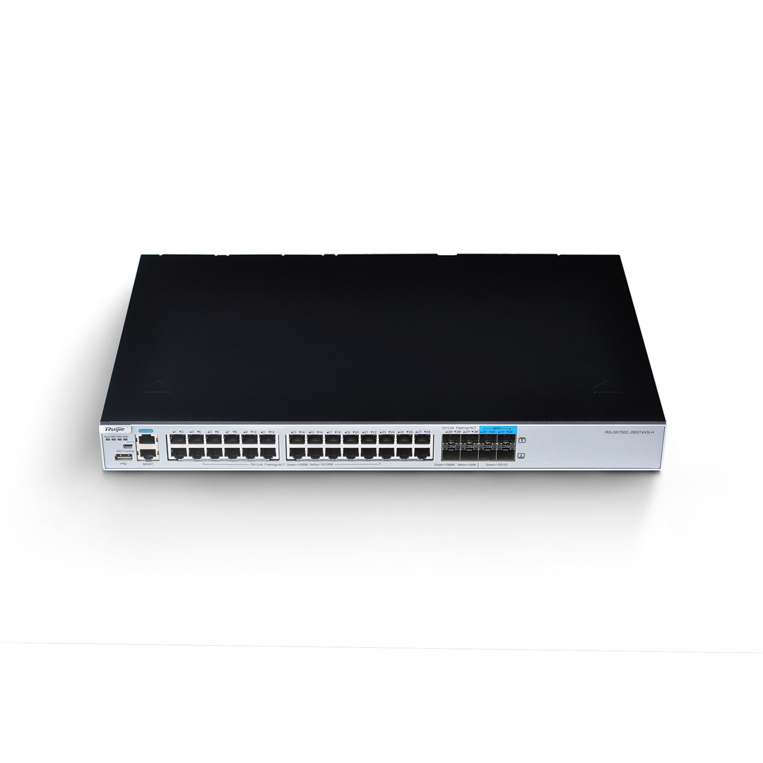 Thiết bị mạng HUB -SWITCH Ruijie RG-S5750C-28GT4XS-H (28 10/100/1000 BASE-T ports, 4 combo SFP ports (SFP 100/1000M Ports), 4 1G/10G SFP+ BASE-X ports, 2 extension slots, 2 modular power slots, required to purchase at least 1 power module )