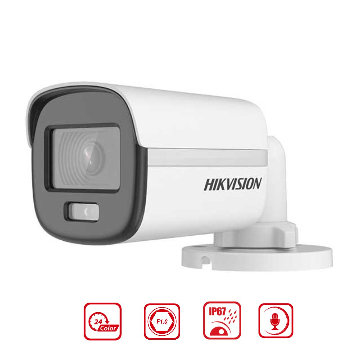 Camera thân 2MP TVI Hikvision DS-2CE10DF0T-FS đèn trợ sáng 20m, tích hợp mic thu âm thanh