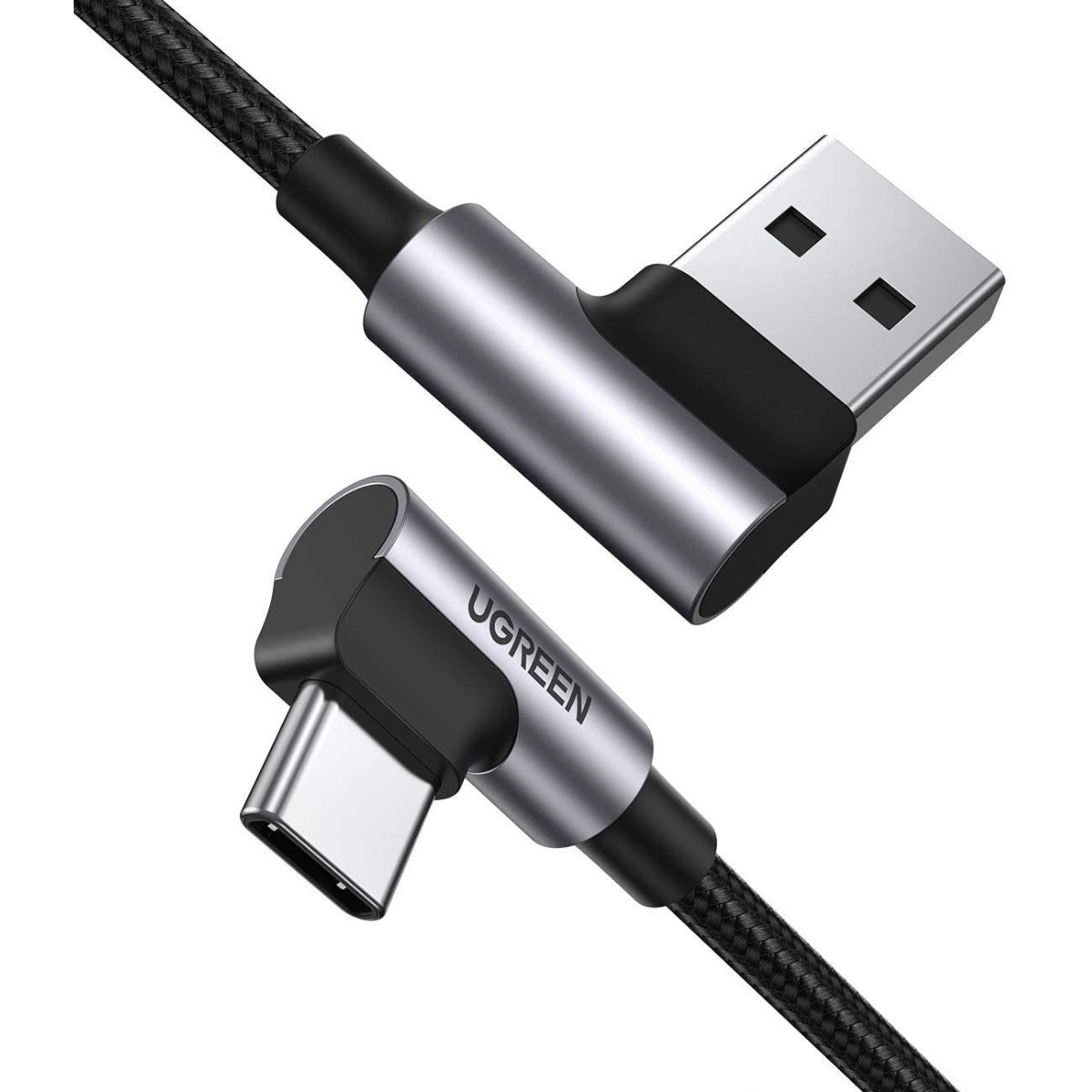 Cáp dài 2m USB Type-C bẻ góc Ugreen 20857 US176 màu đen, vỏ nhôm mạ niken