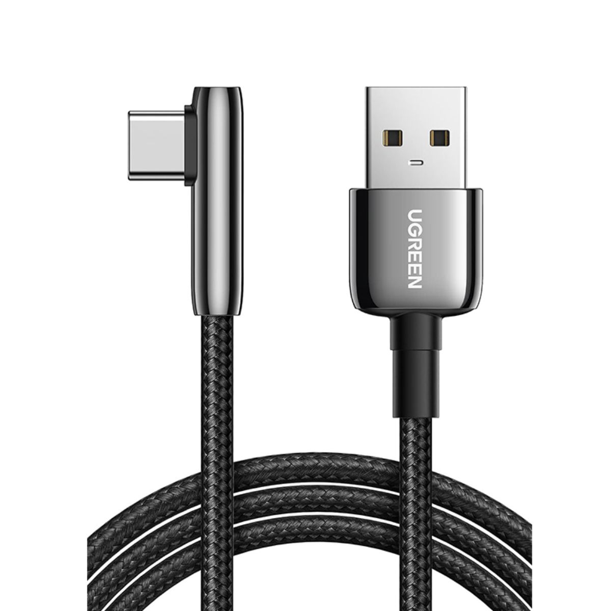 Cáp dài 2m USB Type-C bẻ góc Ugreen 70415 US313 màu đen, vỏ hợp kim kẽm