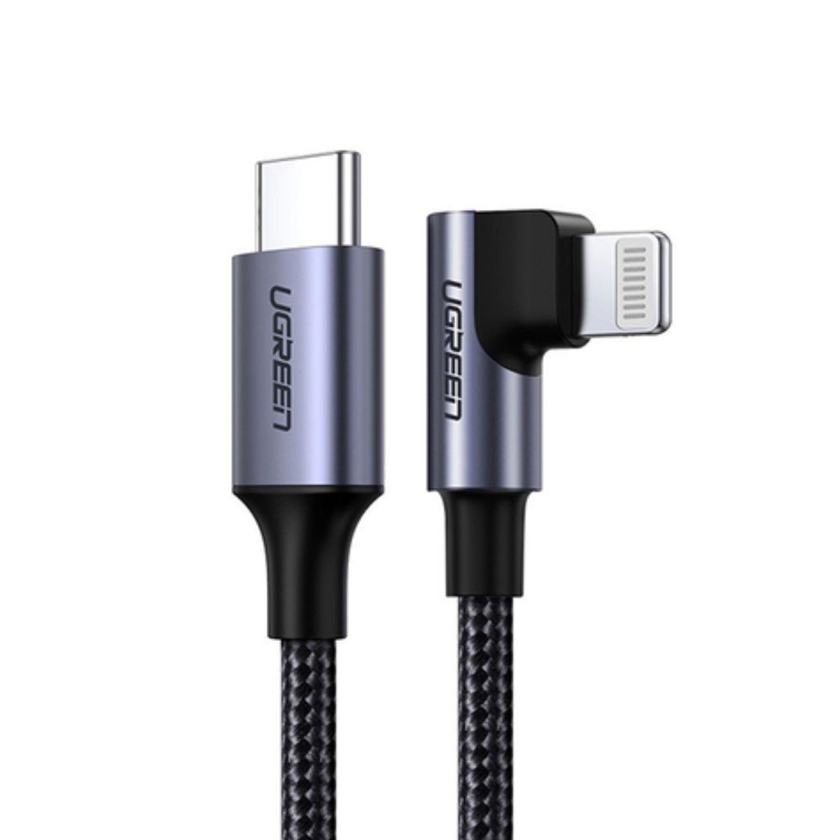 Cáp sạc 2m USB Lightning vuông góc Ugreen 60765 US305 màu đen, tốc độ 480Mbps, sạc nhanh 3A