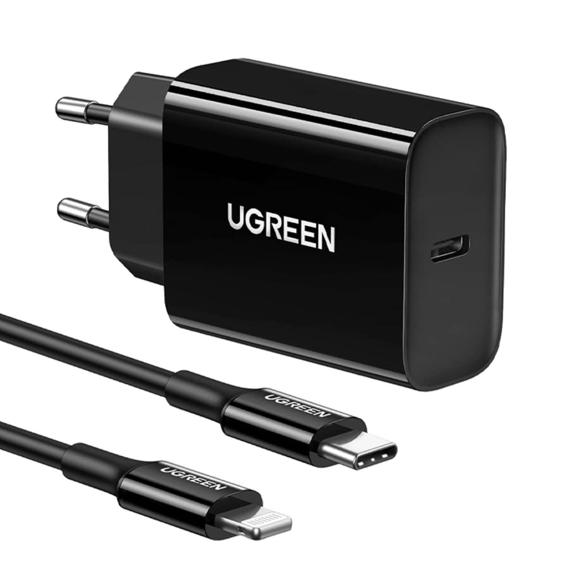 Củ sạc USB-C và dây Lightning MFi Ugreen 50799 CD137 màu đen, công suất 20W