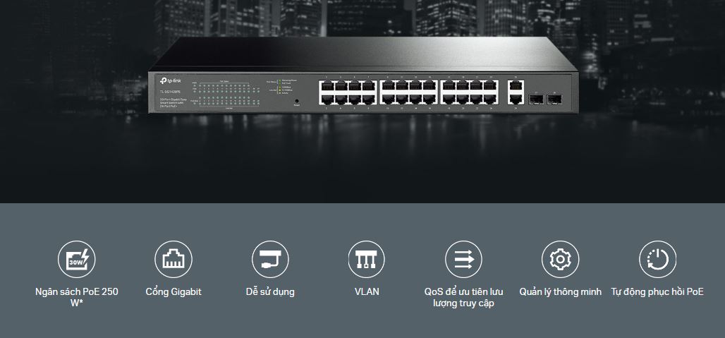 TP-Link TL-SG1428PE 24-Port Gigabit PoE+ Easy Smart Managed Switch - 2 SFP Ports