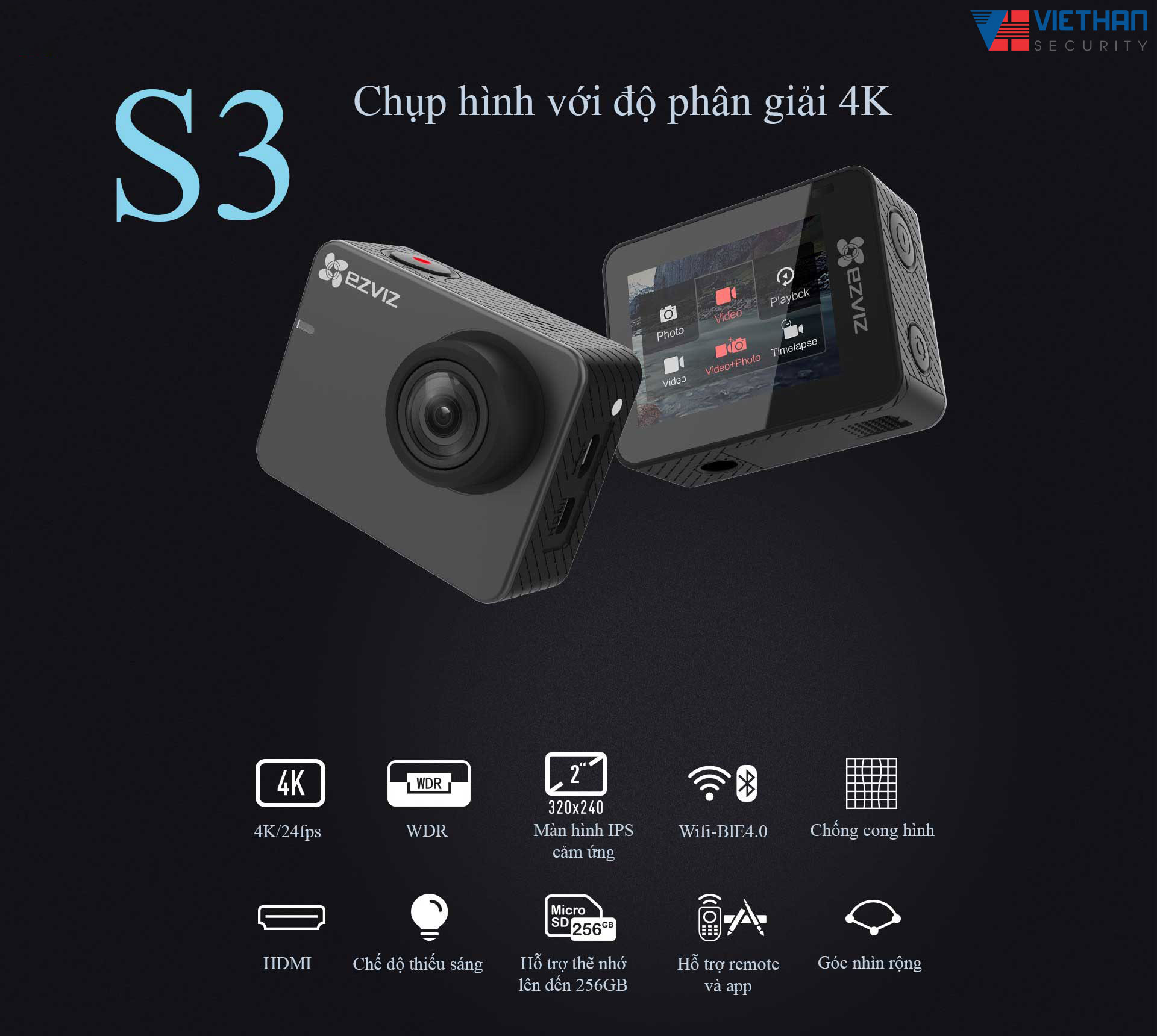 camera hành trình EZVIZ S3 có độ phân giải 4k