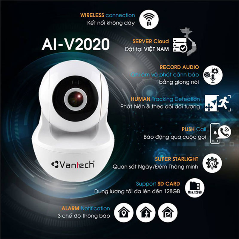 Camera wifi robot Vantech AI-V2020 chính hãng