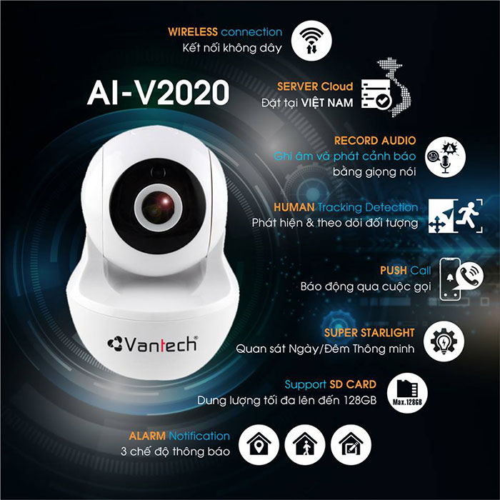 thông số chi tiết camera Wifi Robot Vantech AI-V2020