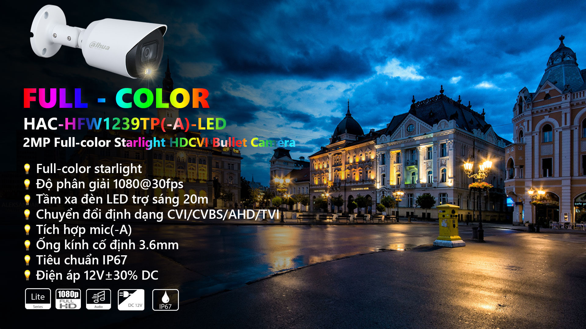 Camera Dahua HAC-HFW1239TP-A-LED Full Color có mic | Seri 1239 Dahua