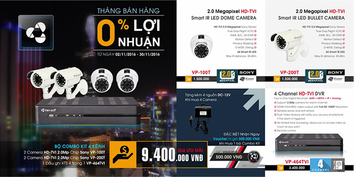 Khuyến mãi tháng 11 Vantech camera voucher 500K