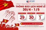Việt Hàn Security thông báo lịch nghỉ lễ 30/4 & 1/5 năm 2024