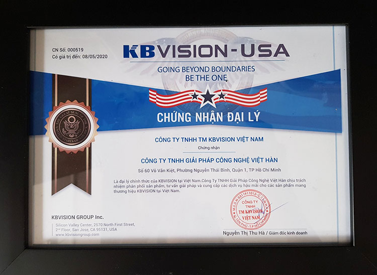 giấy chứng nhận phân phối camera kbvision 2019