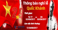 Thông báo nghỉ lễ Quốc Khánh 02/09/2017