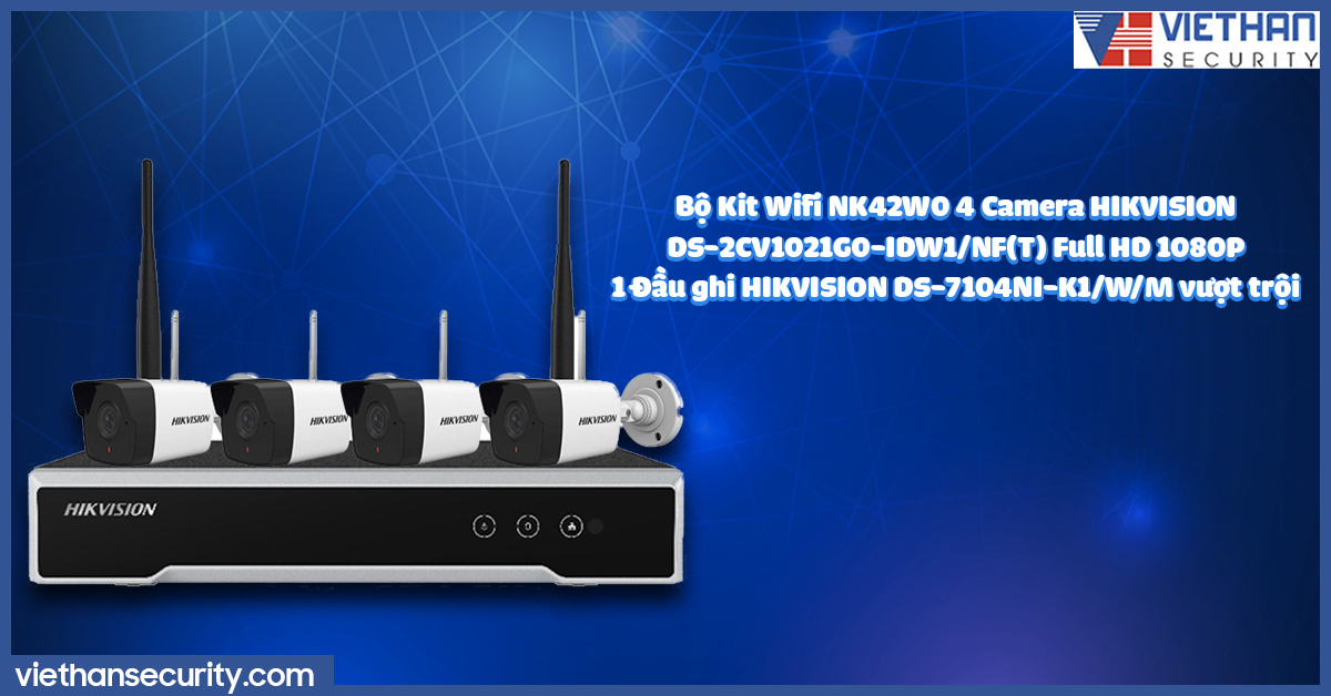 Bộ Kit Wifi NK42W0 4 Camera HIKVISION DS-2CV1021G0-IDW1/NF(T) Full HD 1080P + 1 Đầu ghi HIKVISION DS-7104NI-K1/W/M vượt trội