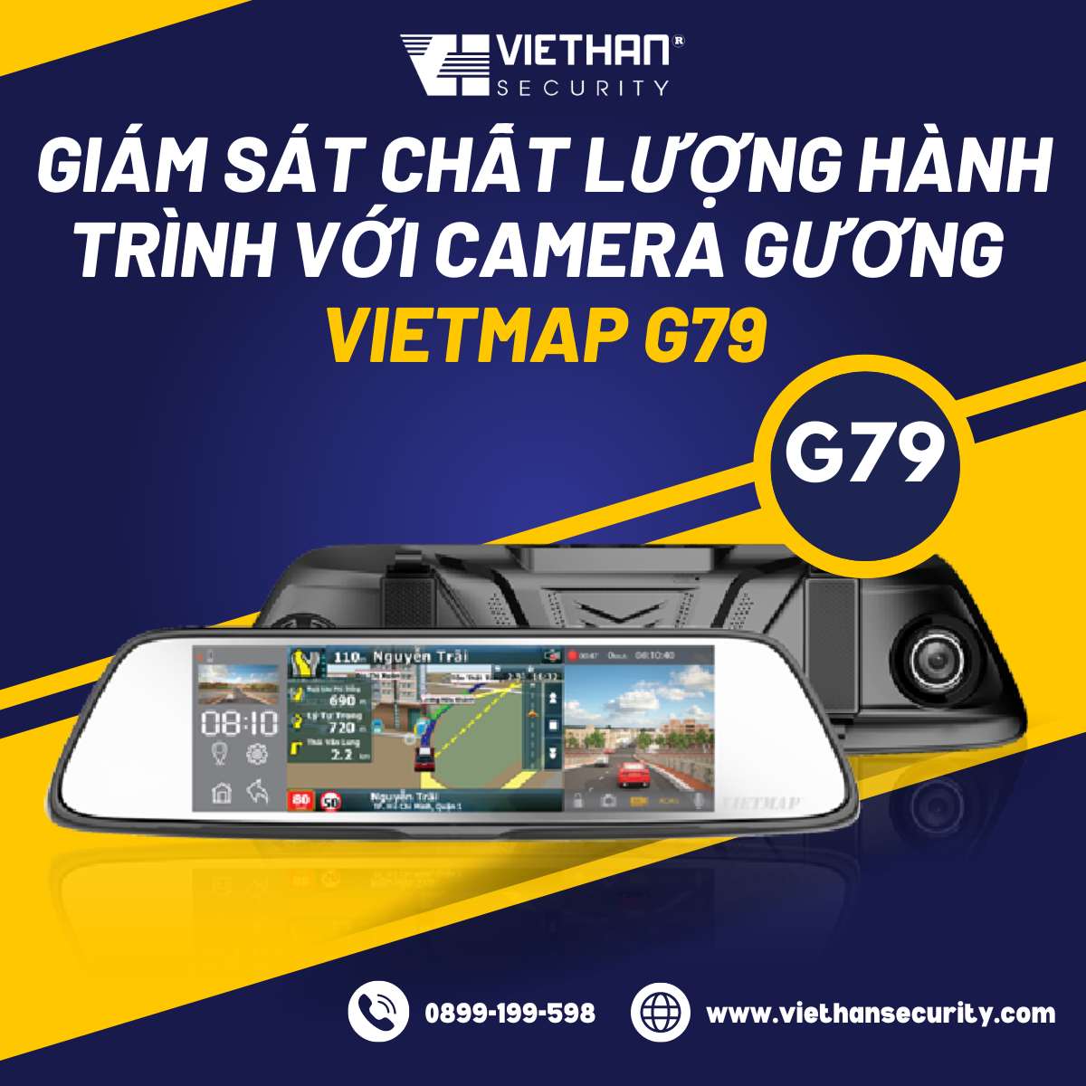 Giám sát chất lượng hành trình với camera gương Vietmap G79 chính hãng