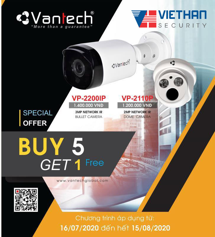 Khuyến Mãi Mua 5 Tặng 1 Camera IP Vantech 2MP/3MP