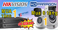 Khuyến mãi HIKVISION & HDPARAGON Camera mua 6 tặng 1, đầu ghi mua 1 tặng 1