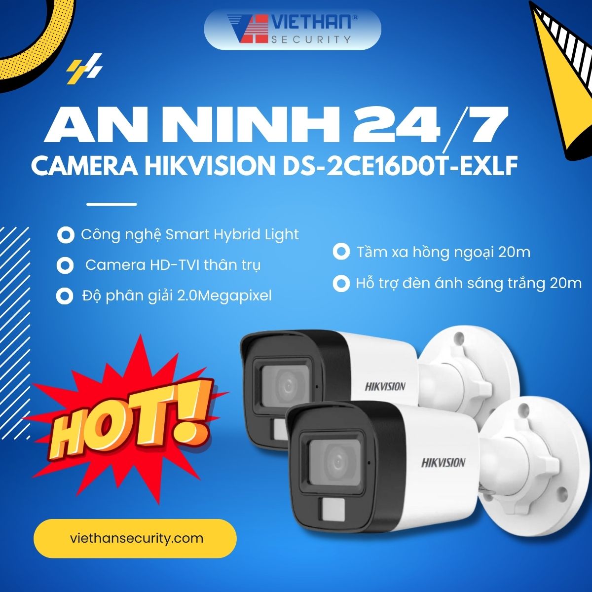 An ninh 24/7 với Camera Hikvision DS-2CE16D0T-EXLF Giám sát thông minh ban đêm