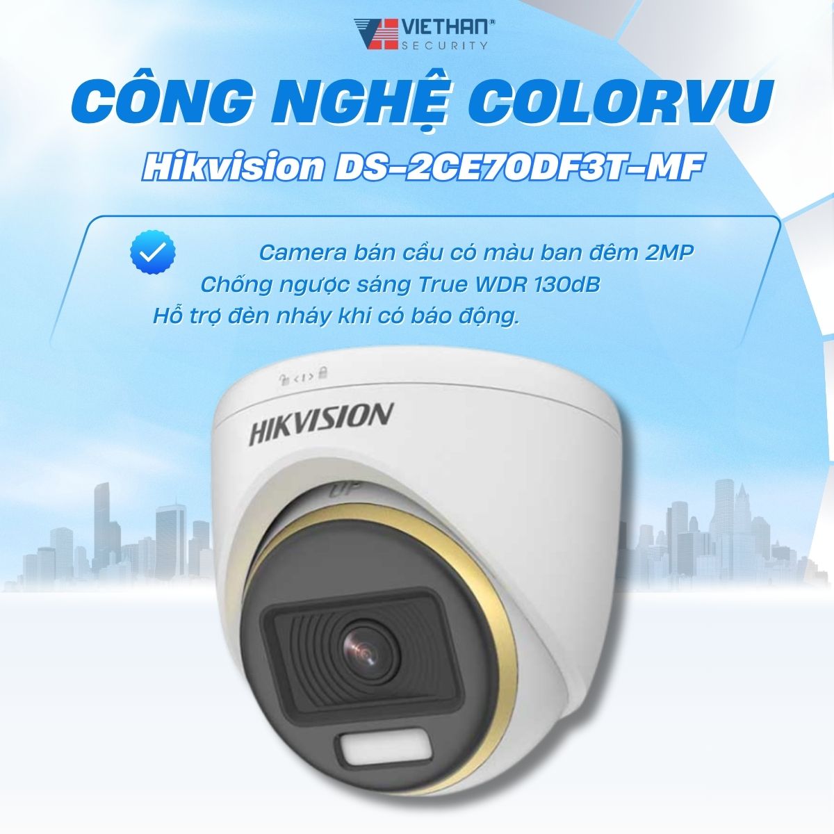 Camera quan sát Analog HD Hikvision DS-2CE70DF3T-MF Giám sát ban đêm có màu với công nghệ ColorVu