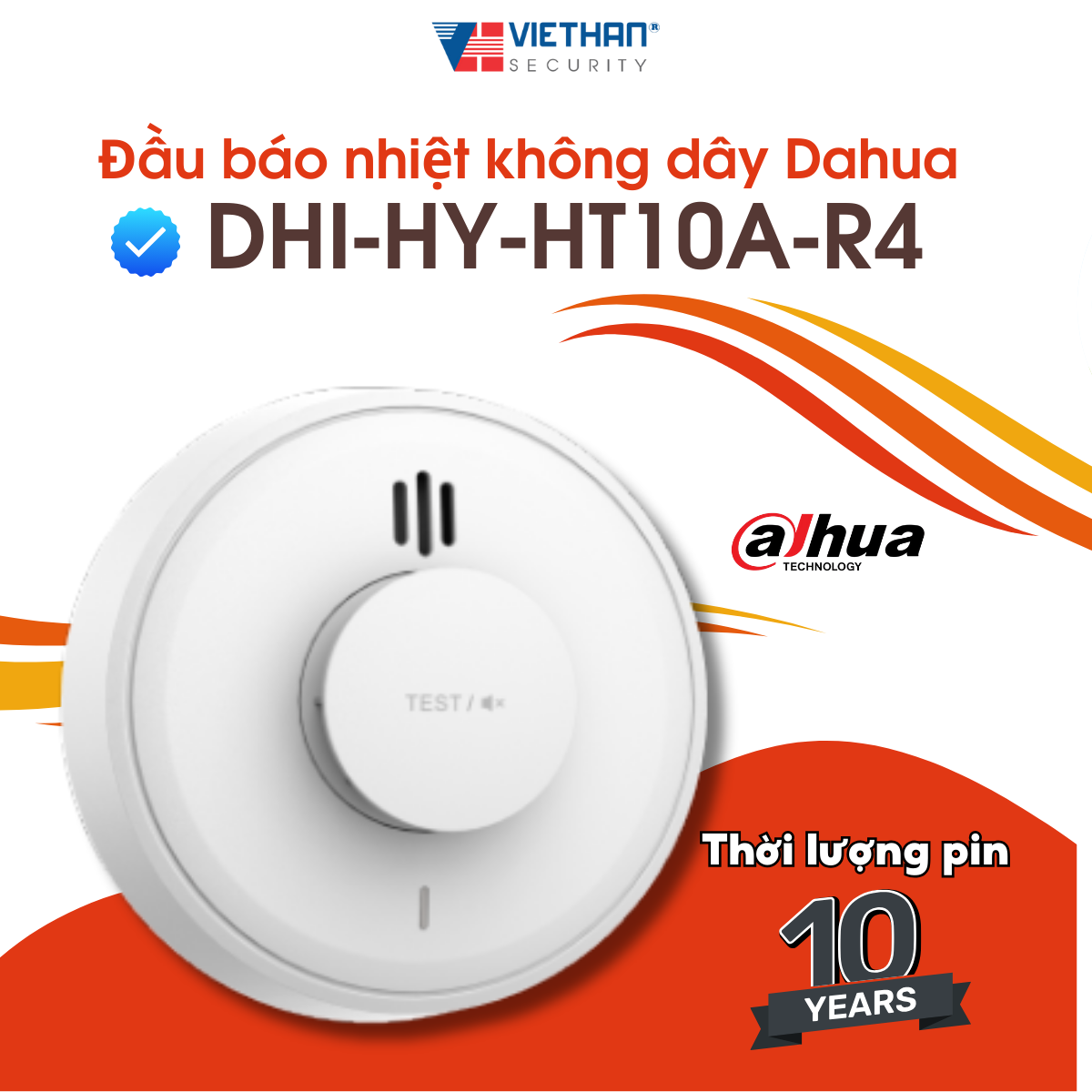 Đầu báo nhiệt không dây Dahua DHI-HY-HT10A-R4 Liên kết 24 thiết bị, Cảnh báo chính xác 