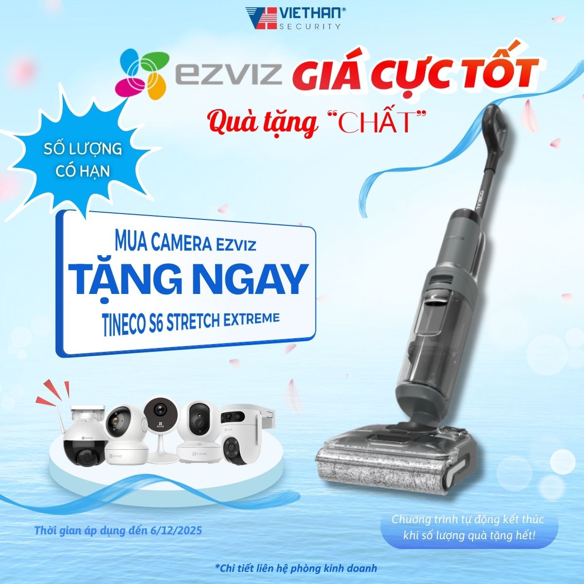 Nhận ngay QUÀ TẶNG CHẤT siêu khủng - MÁY HÚT BỤI LAU NHÀ TINECO S6 STRETCH EXTREME cùng CAMERA EZVIZ
