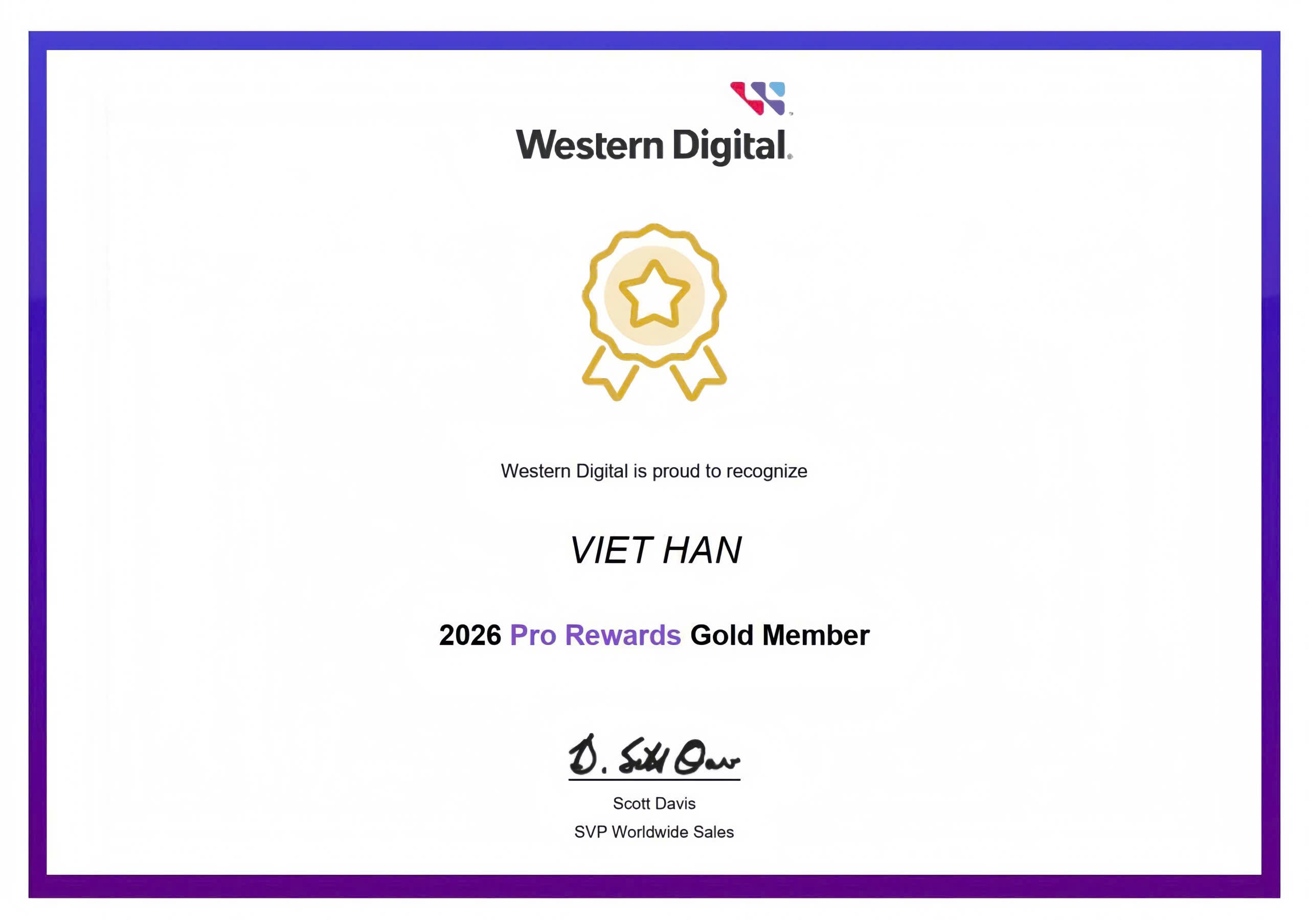  VIỆT HÀN SECURITY – THÀNH VIÊN VÀNG WESTERN DIGITAL WD PRO REWARDS 2026