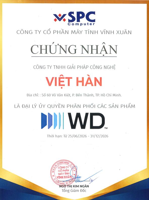 Việt Hàn Security Nhận Chứng Nhận Đại Lý Ủy Quyền Western Digital (WD) 2026