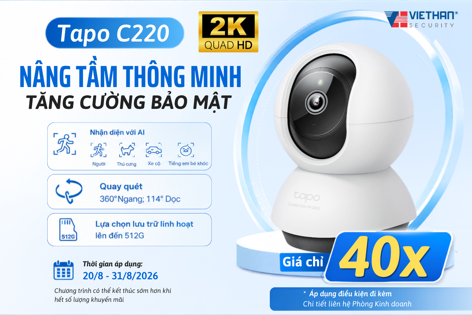 Tapo C220 Giá 40XK | Ưu Đãi Camera WiFi 2K Đến 31/8/2026