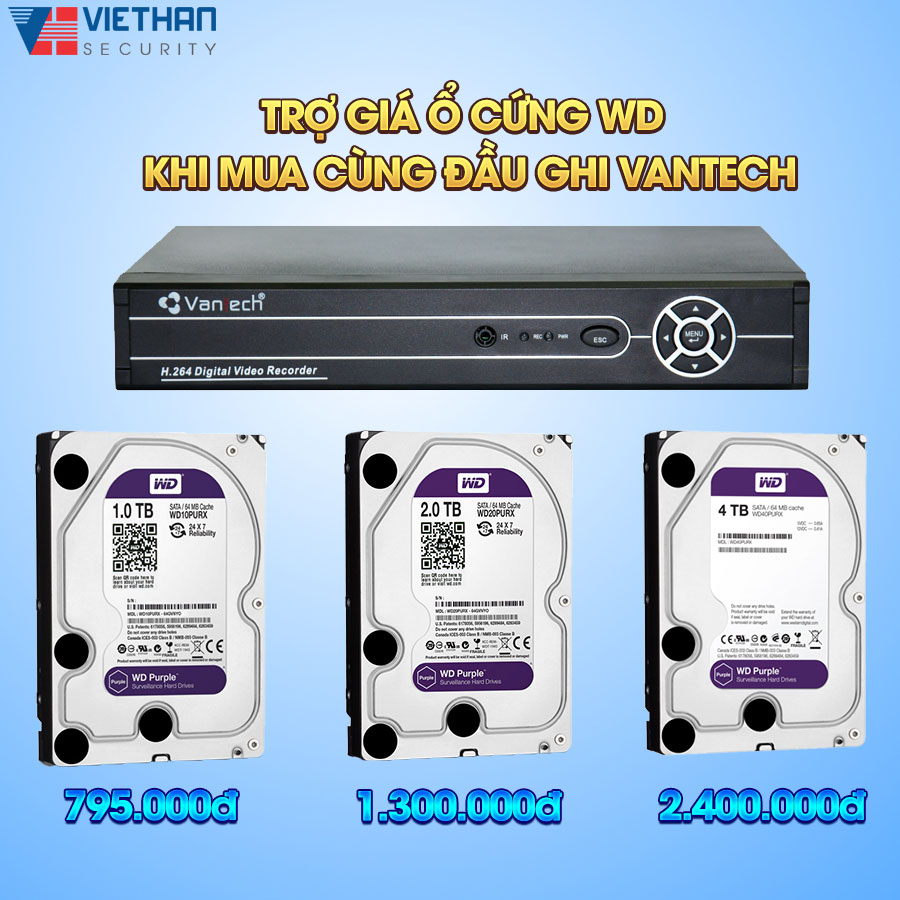Trợ giá ổ cứng WD Purple khi mua kèm đầu ghi Vantech