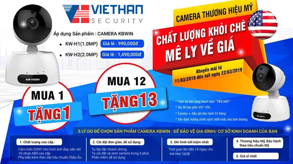 Tặng kèm thẻ nhớ khi mua Camera KBWIN