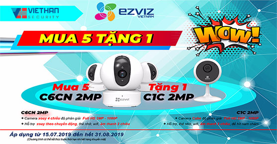 Mua 5 Camera EZVIZ C6CN 2MP Tặng Ngay 1 Camera EZVIZ C1C 2MP