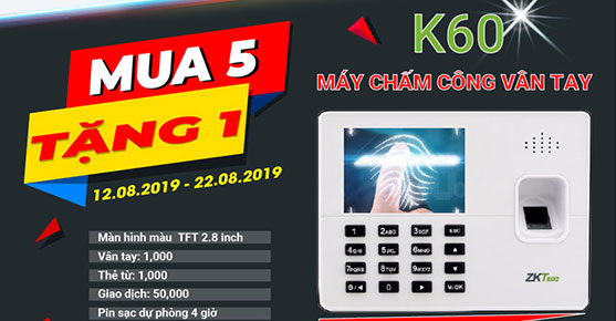 Khuyến mãi mua 5 tặng 1 Máy chấm công ZKTECO