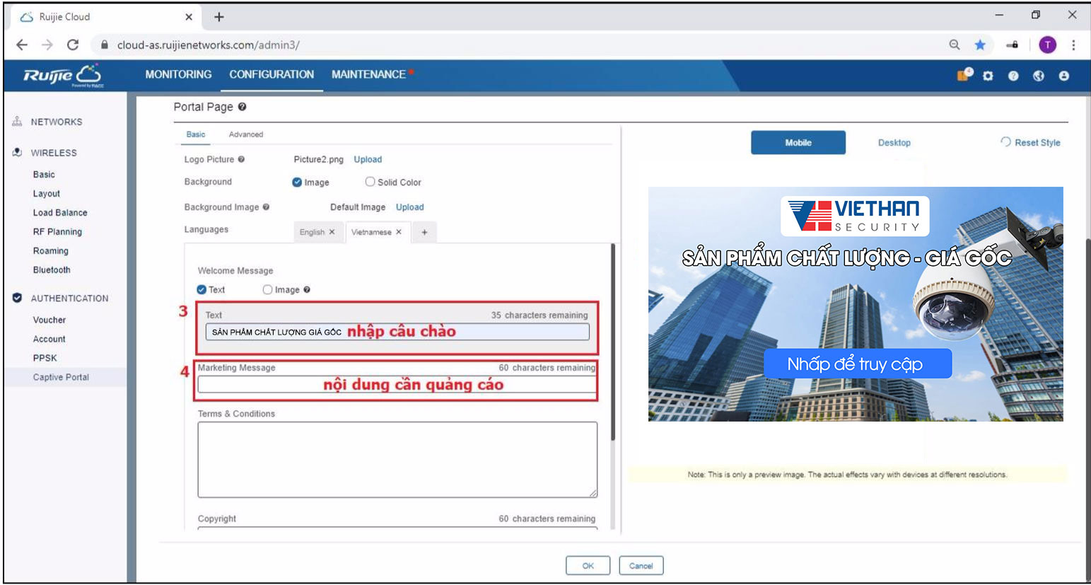 Hướng dẫn cài đặt Wifi Marketing cho bộ phát Wifi Ruijie
