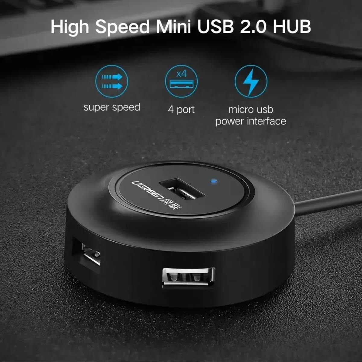 Bộ chia Hub 4 cổng USB 2.0 dây 1m Ugreen 20295 CR106, hỗ trợ 127 thiết bị, 480 Mbps