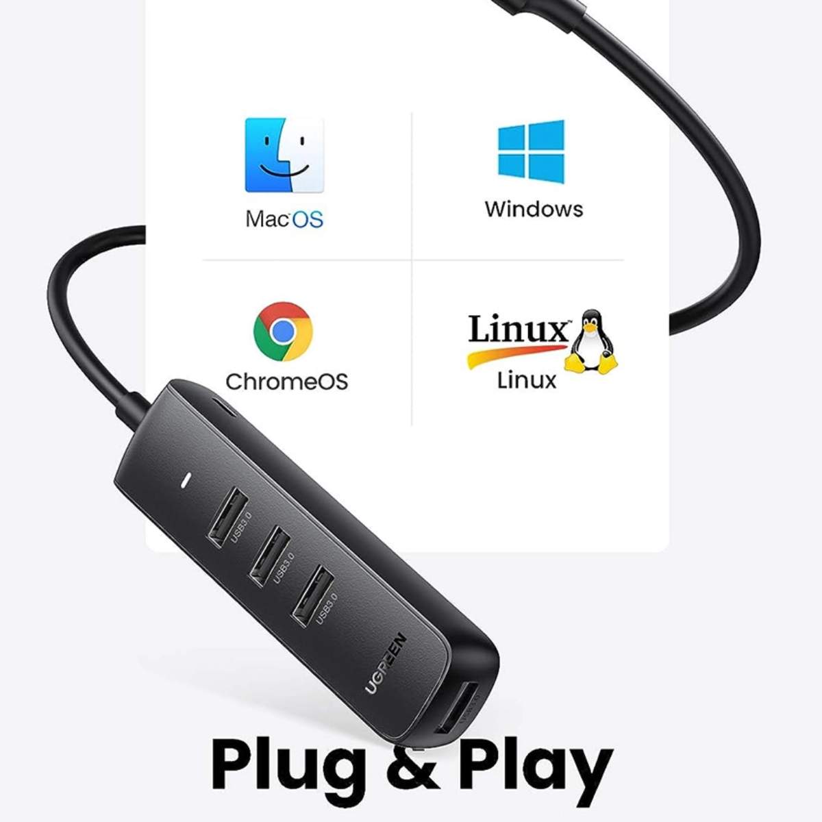 Bộ Chia 4 Cổng USB 3.0 25cm Ugreen 10915 CM416 4*USB 3.0, tốc độ 5Gbps, 5V