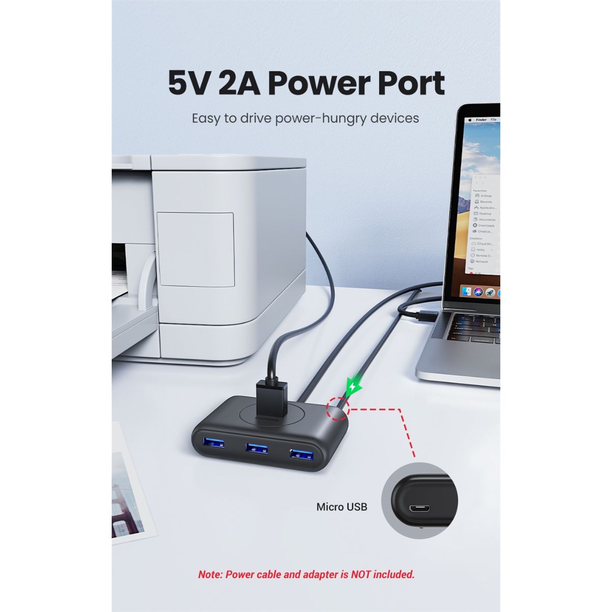 Hub USB 3.0 4 cổng 2M Ugreen 30291 CR113 USB-A to USB 3.0, tốc độ truyền 5Gpbs, 480 Mbit/s, đèn LED báo