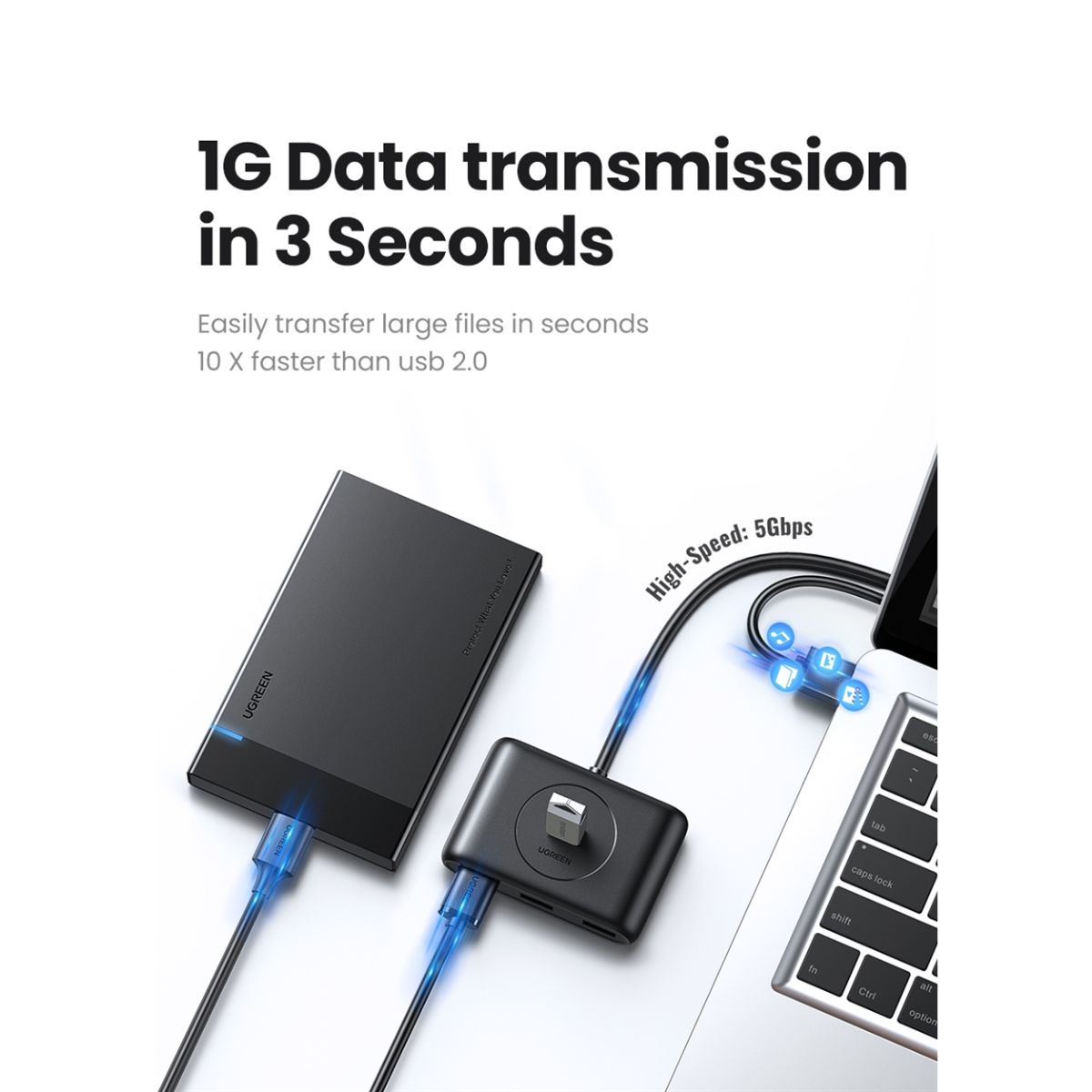 Hub USB 3.0 4 cổng 2M Ugreen 30291 CR113 USB-A to USB 3.0, tốc độ truyền 5Gpbs, 480 Mbit/s, đèn LED báo