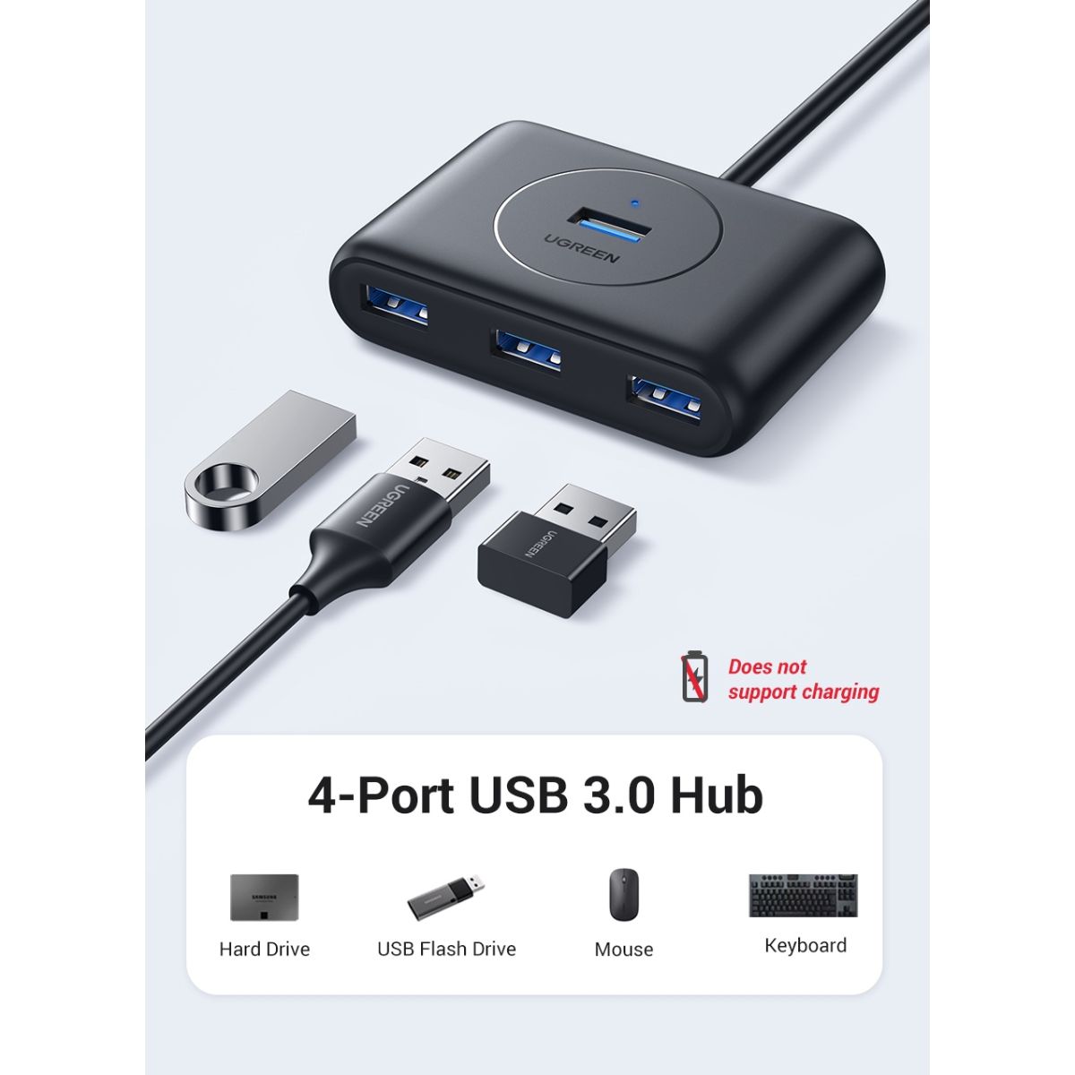 Hub USB 3.0 4 cổng 2M Ugreen 30291 CR113 USB-A to USB 3.0, tốc độ truyền 5Gpbs, 480 Mbit/s, đèn LED báo