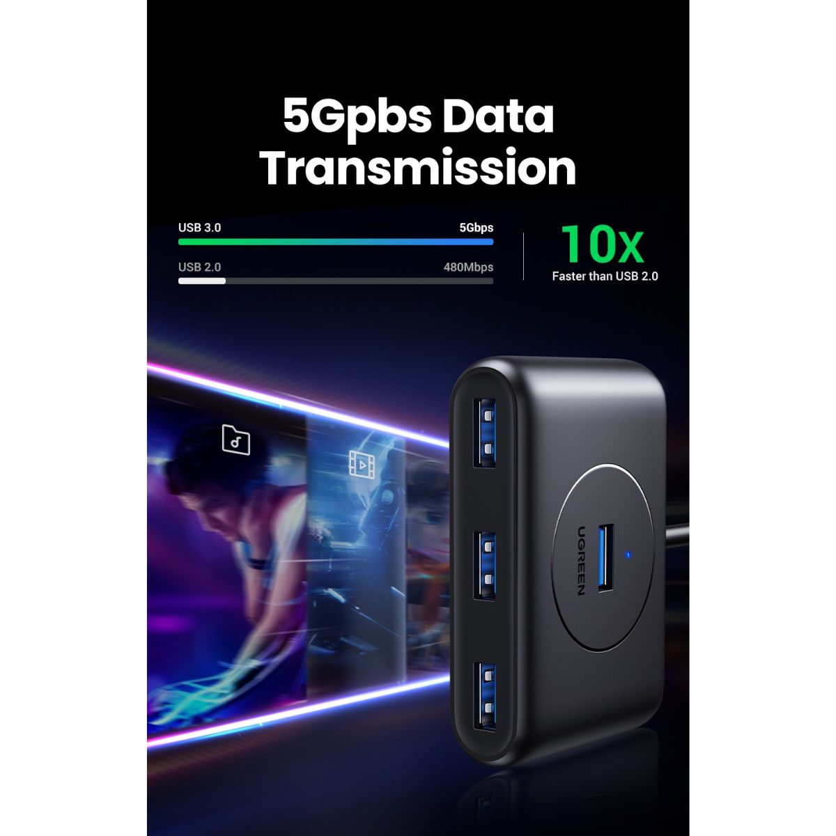 Hub USB 3.0 4 cổng 2M Ugreen 30291 CR113 USB-A to USB 3.0, tốc độ truyền 5Gpbs, 480 Mbit/s, đèn LED báo