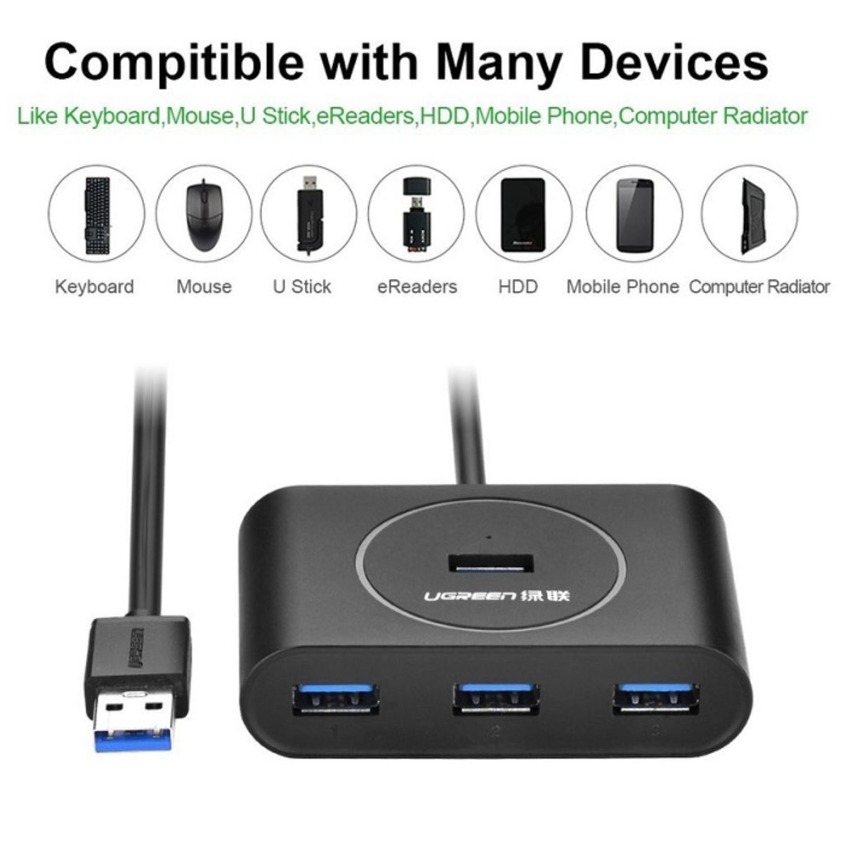 Hub USB 3.0 4 cổng 2M Ugreen 30291 CR113 USB-A to USB 3.0, tốc độ truyền 5Gpbs, 480 Mbit/s, đèn LED báo