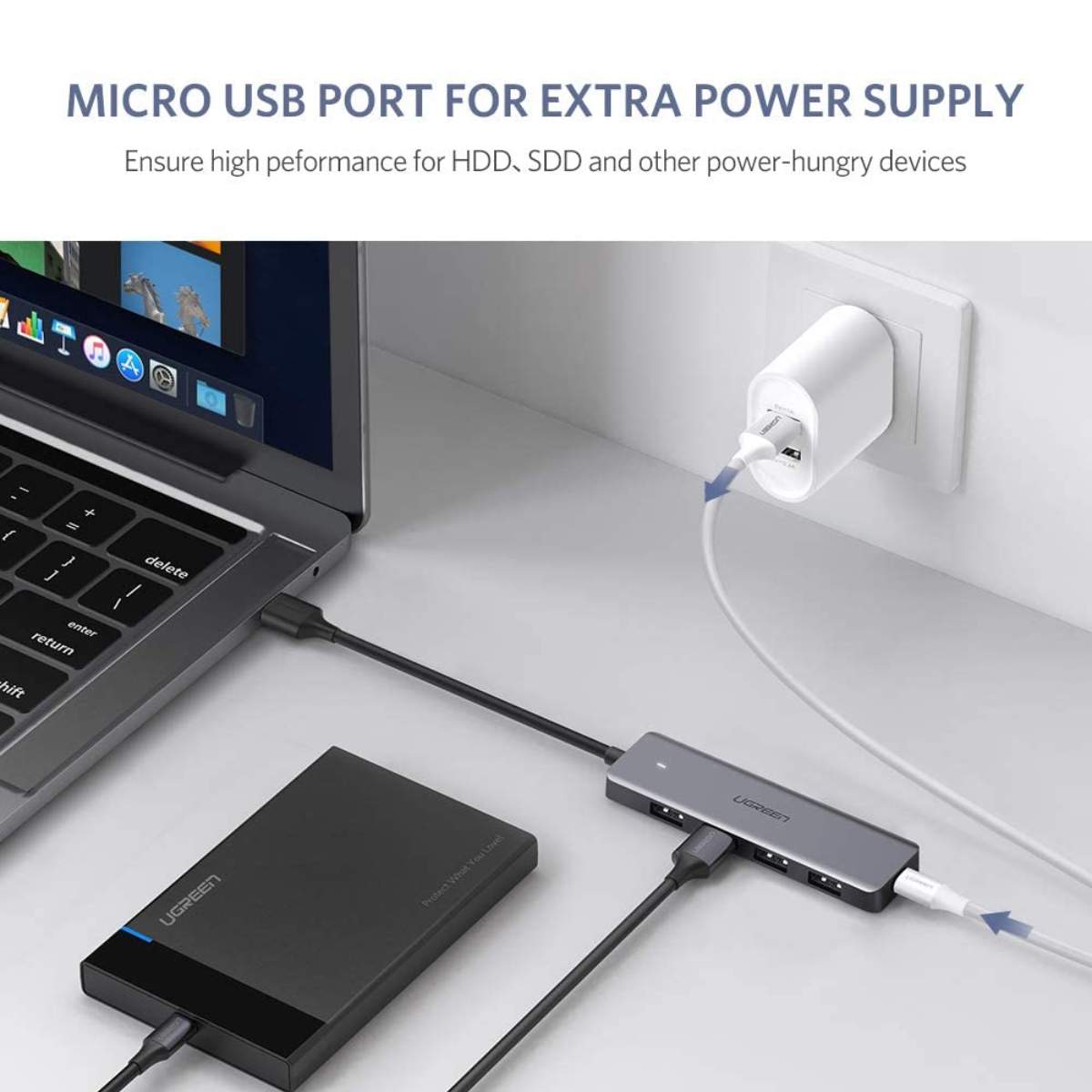 Bộ chia USB 4 cổng 15cm Ugreen 50985 CM219 USB-A to 4*USB 3.0, tốc độ truyền 5Gbps
