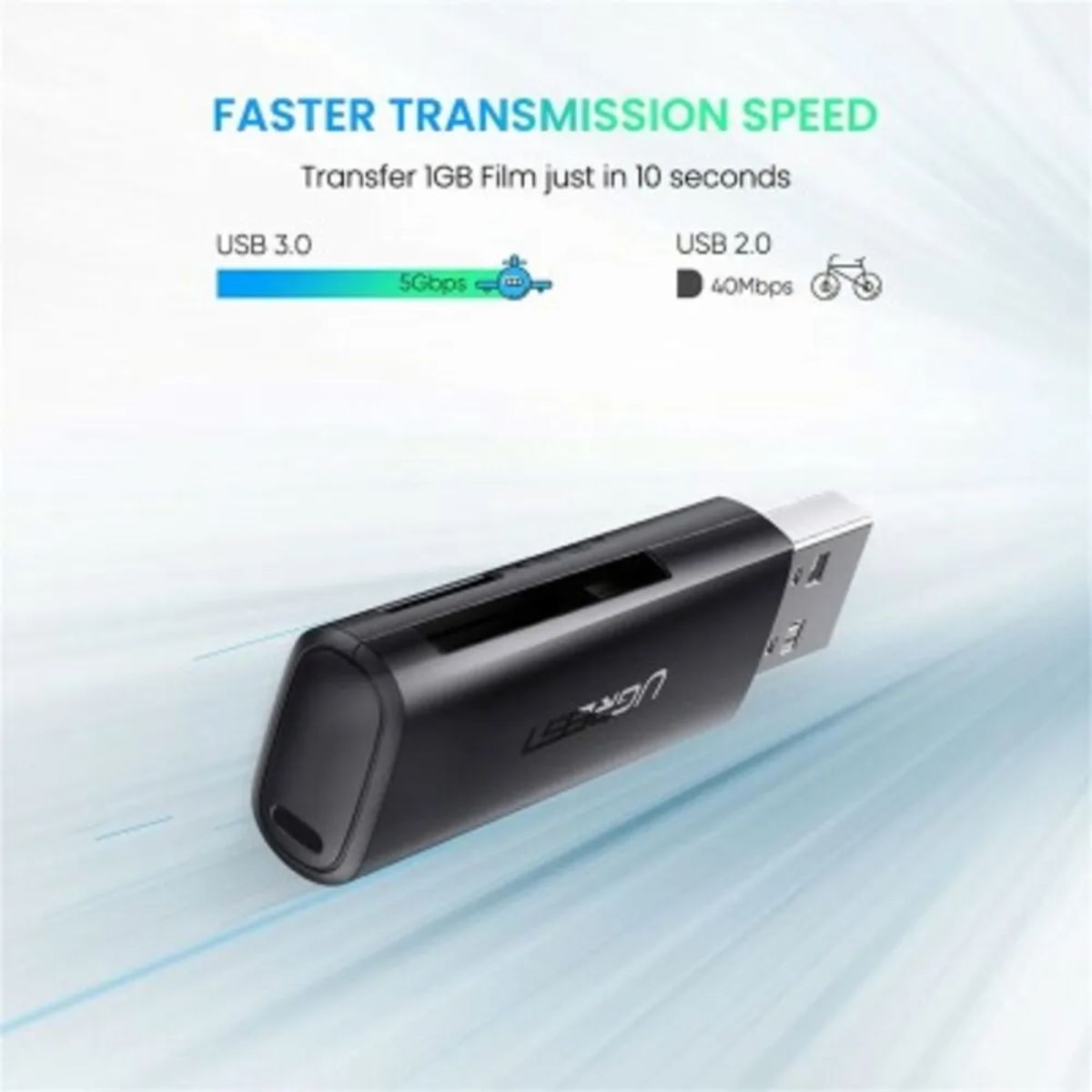 Đầu đọc thẻ SD/TF chuẩn USB 3.0 chính hãng Ugreen 60722 cao cấp