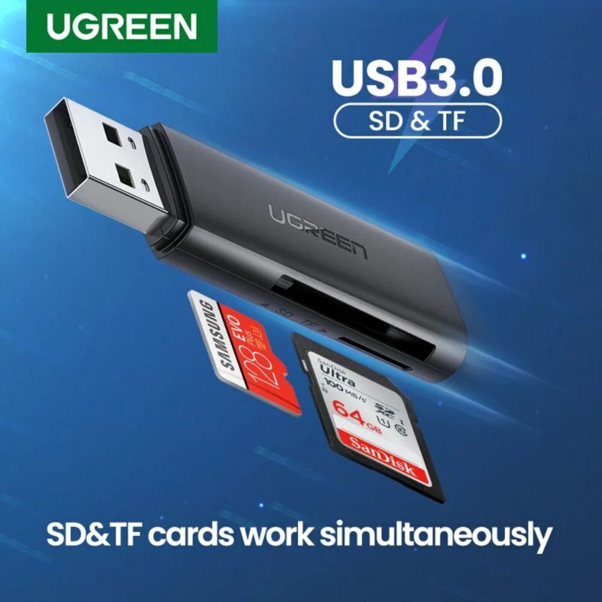 Đầu đọc thẻ SD/TF chuẩn USB 3.0 chính hãng Ugreen 60722 cao cấp