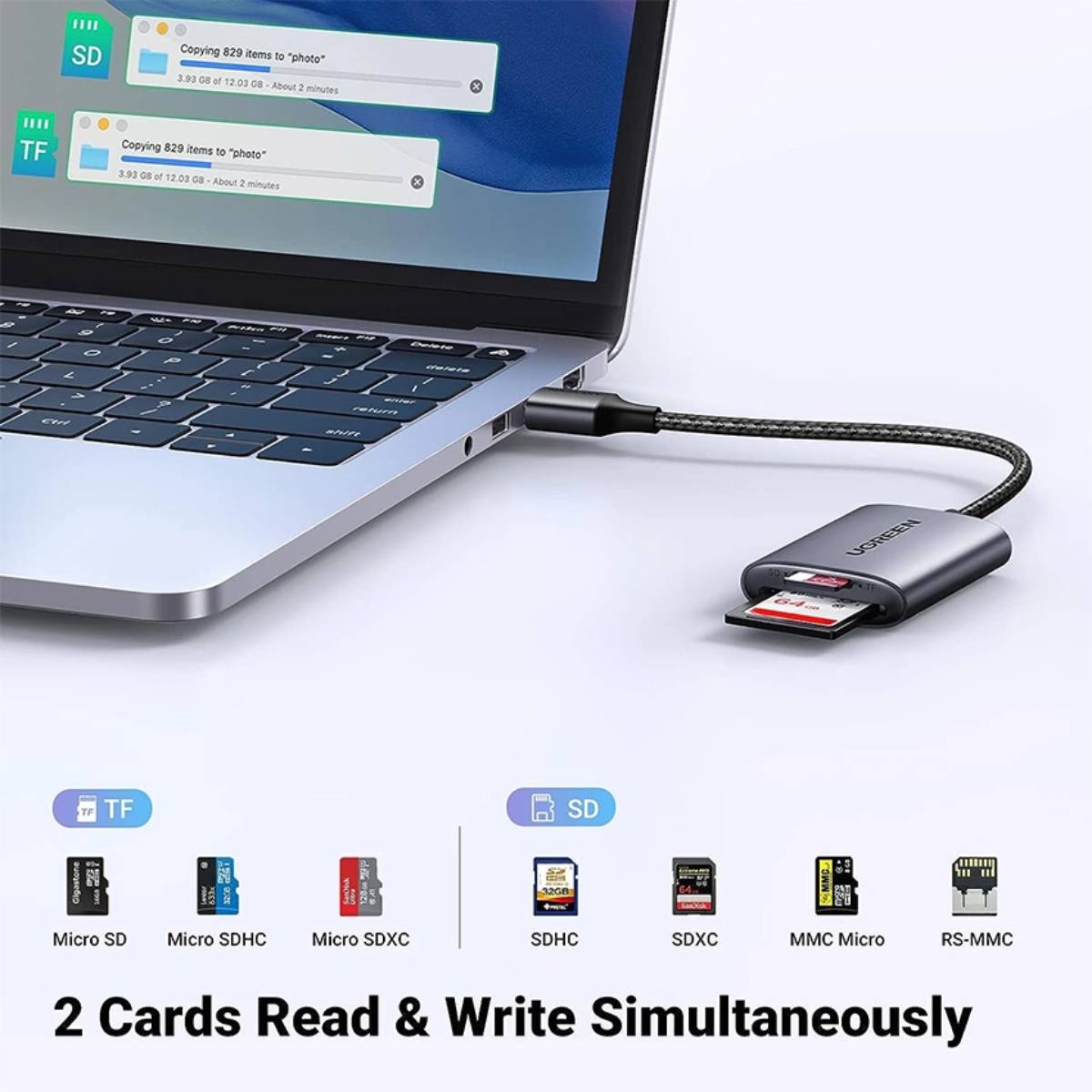 Đầu đọc thẻ chuẩn USB 3.0 Ugreen 80887 CM401 USB 3.0 to CFast 2.0, hỗ trợ SD/TF, tốc độ 5Gbps