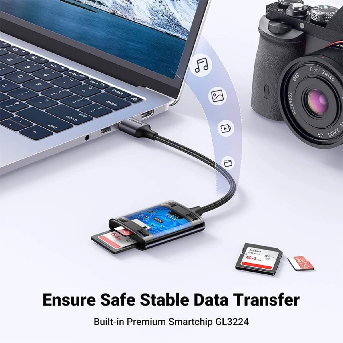 Đầu đọc thẻ chuẩn USB 3.0 Ugreen 80887 CM401 USB 3.0 to CFast 2.0, hỗ trợ SD/TF, tốc độ 5Gbps