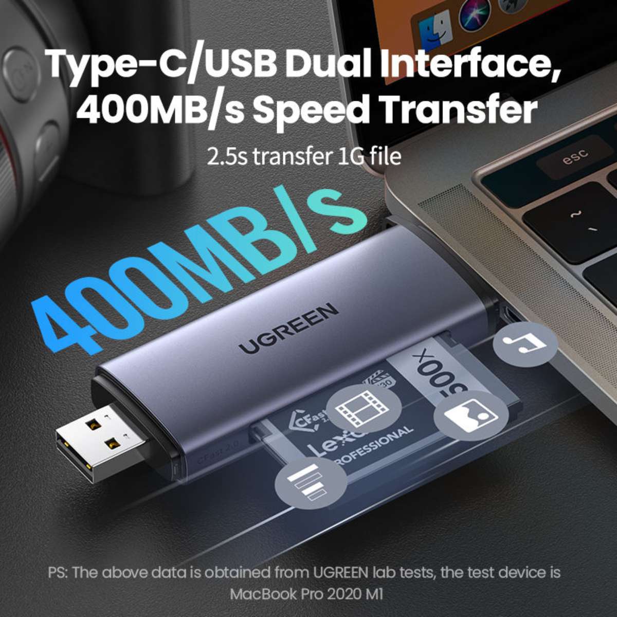 Đầu đọc thẻ nhớ USB 3.0 Ugreen 50906 CM517 hỗ trợ TF/SD, tốc độ 5Gbps, CFast 2.0