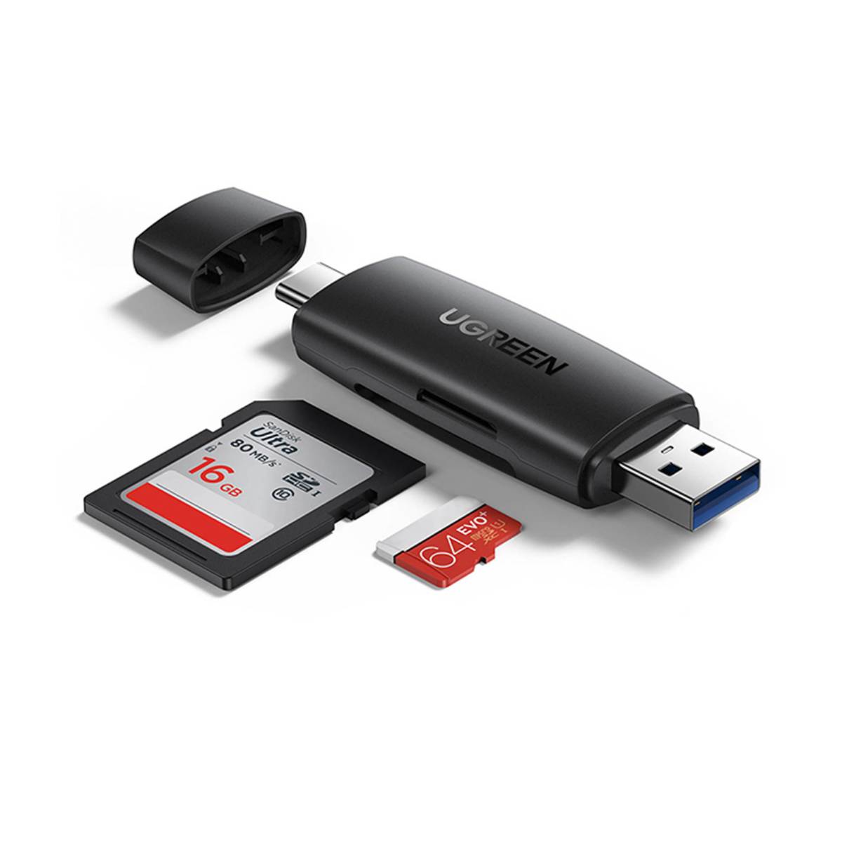 Đầu đọc thẻ từ 2 in 1 Ugreen 80191 CM304 USB 3.1 to USB-A + USB-C, hỗ trợ SD/TF 2TB, 5Gbps