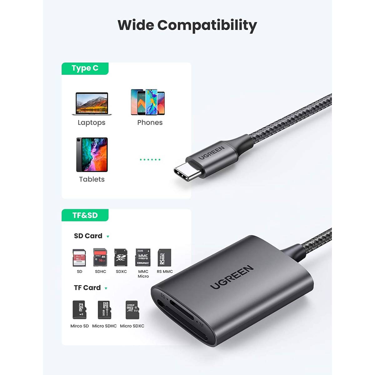 Đầu đọc thẻ SD/TF chuẩn USB 3.1 Type-C Ugreen 80888 vỏ nhôm cao cấp cao cấp