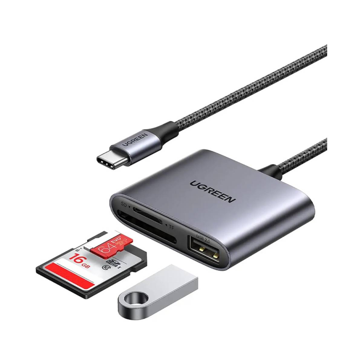 Đầu đọc thẻ SD/TF kèm OTG chuẩn USB 3.1 Type-C Ugreen 80798 vỏ nhôm cao cấp