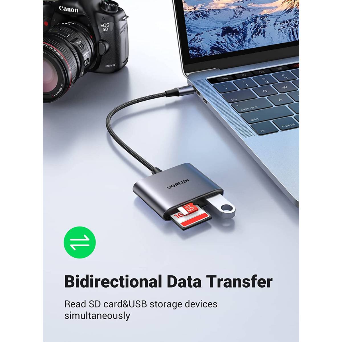Đầu đọc thẻ SD/TF kèm OTG chuẩn USB 3.1 Type-C Ugreen 80798 vỏ nhôm cao cấp
